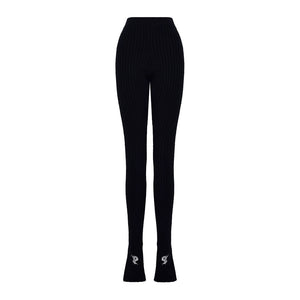 Flame Embroidered Woolen Leggings
