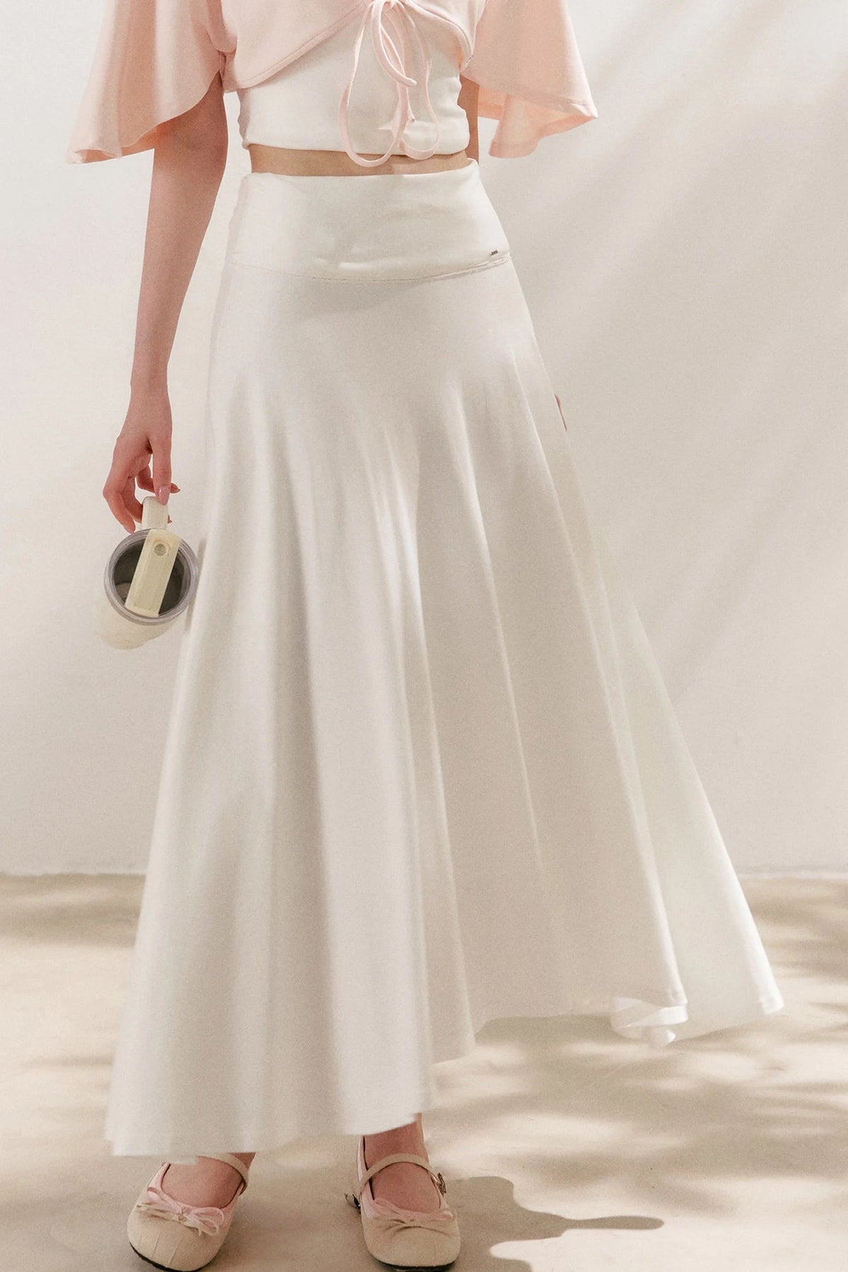 Flared Waist Draped A-Line Maxi Skirt