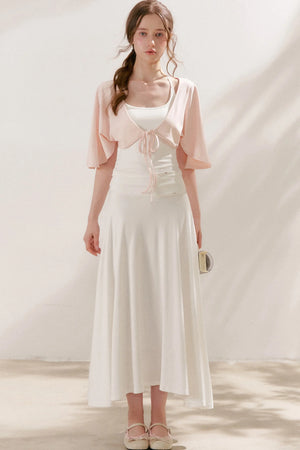 Flared Waist Draped A-Line Maxi Skirt