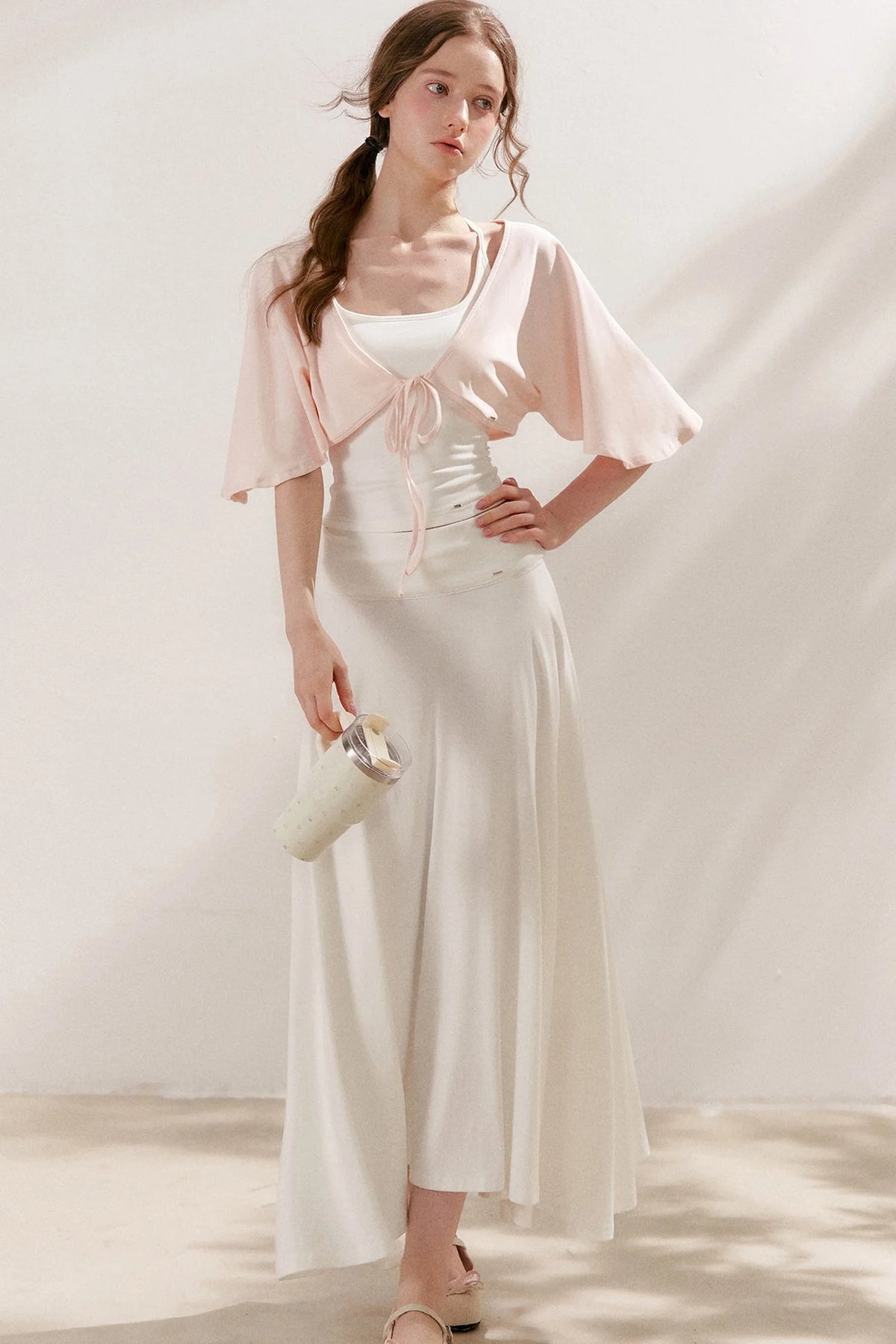 Flared Waist Draped A-Line Maxi Skirt