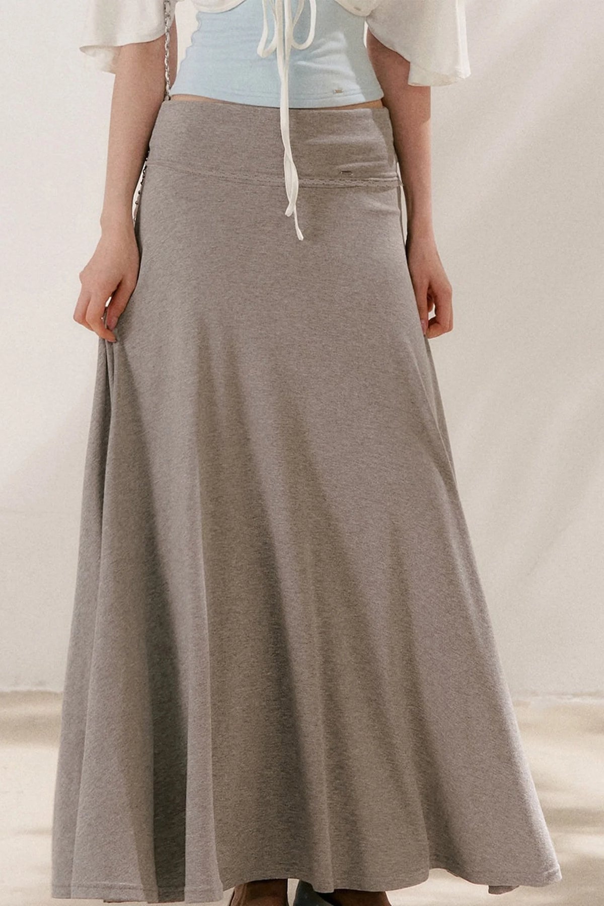 Flared Waist Draped A-Line Maxi Skirt