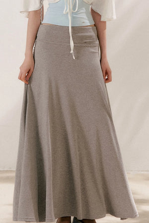 Flared Waist Draped A-Line Maxi Skirt