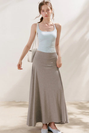 Flared Waist Draped A-Line Maxi Skirt