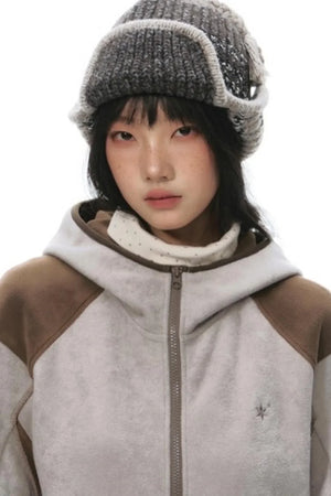 Fleece Patchwork Hooded Jacket