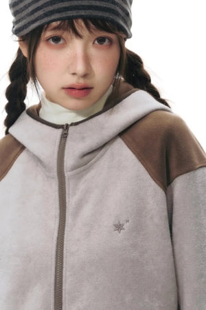 Fleece Patchwork Hooded Jacket