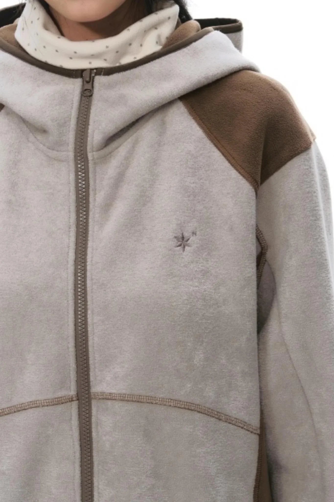 Fleece Patchwork Hooded Jacket