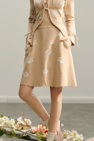 Floating Flowers Jacquard Knit Skirt Set-Up