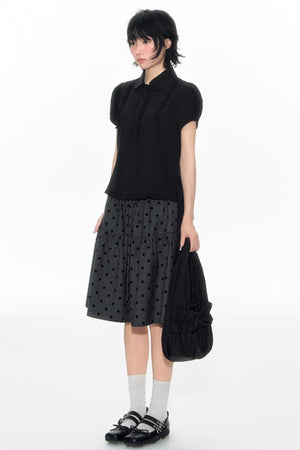 Flocked Polka Dot Umbrella Retro Skirt Set-Up