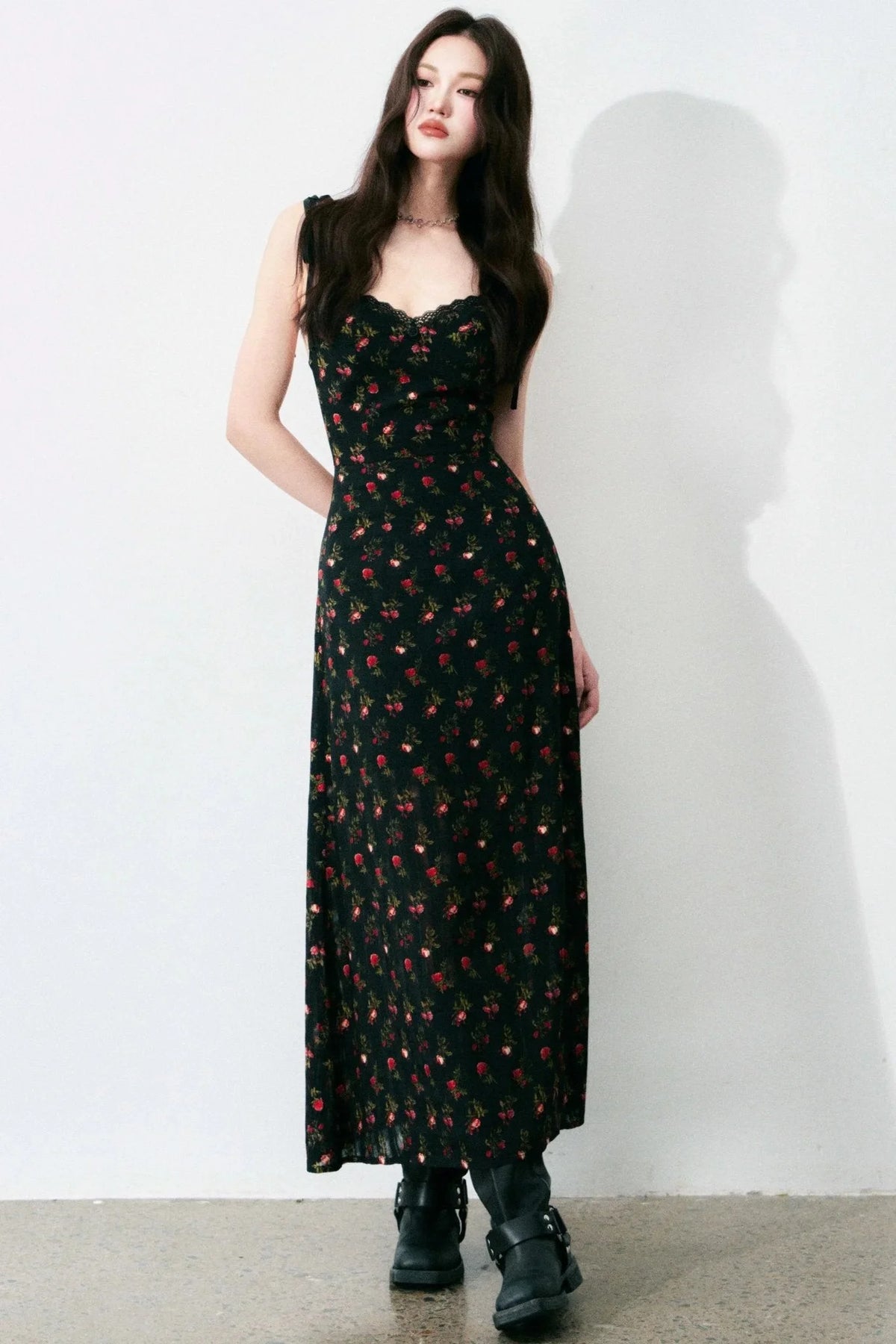 Floral Black Tie Dress
