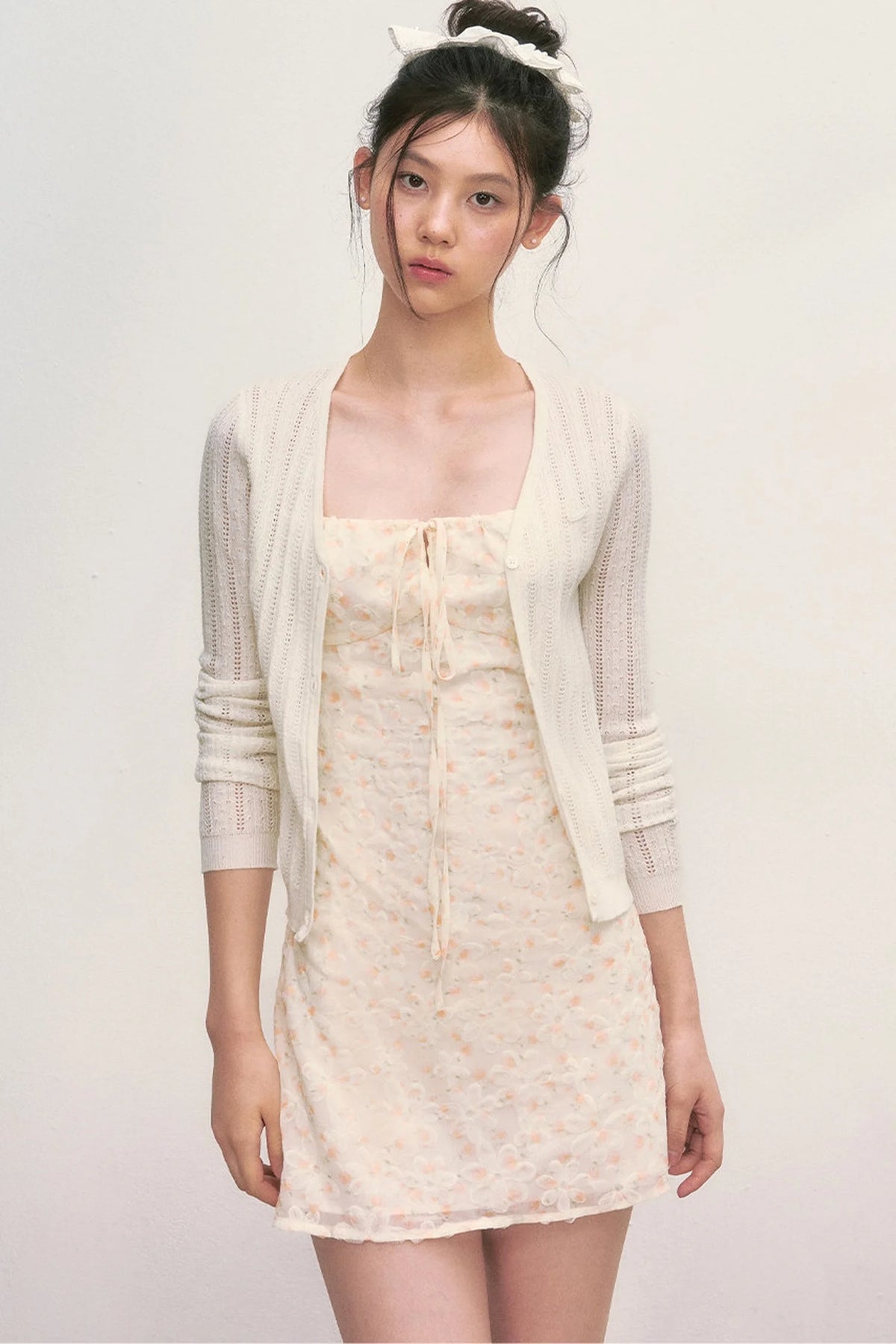 Floral Camisole Dress and Knit Cardigan Set-Up