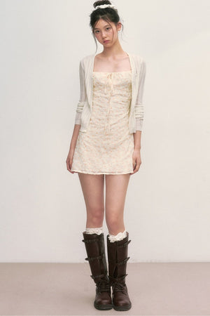 Floral Camisole Dress and Knit Cardigan Set-Up