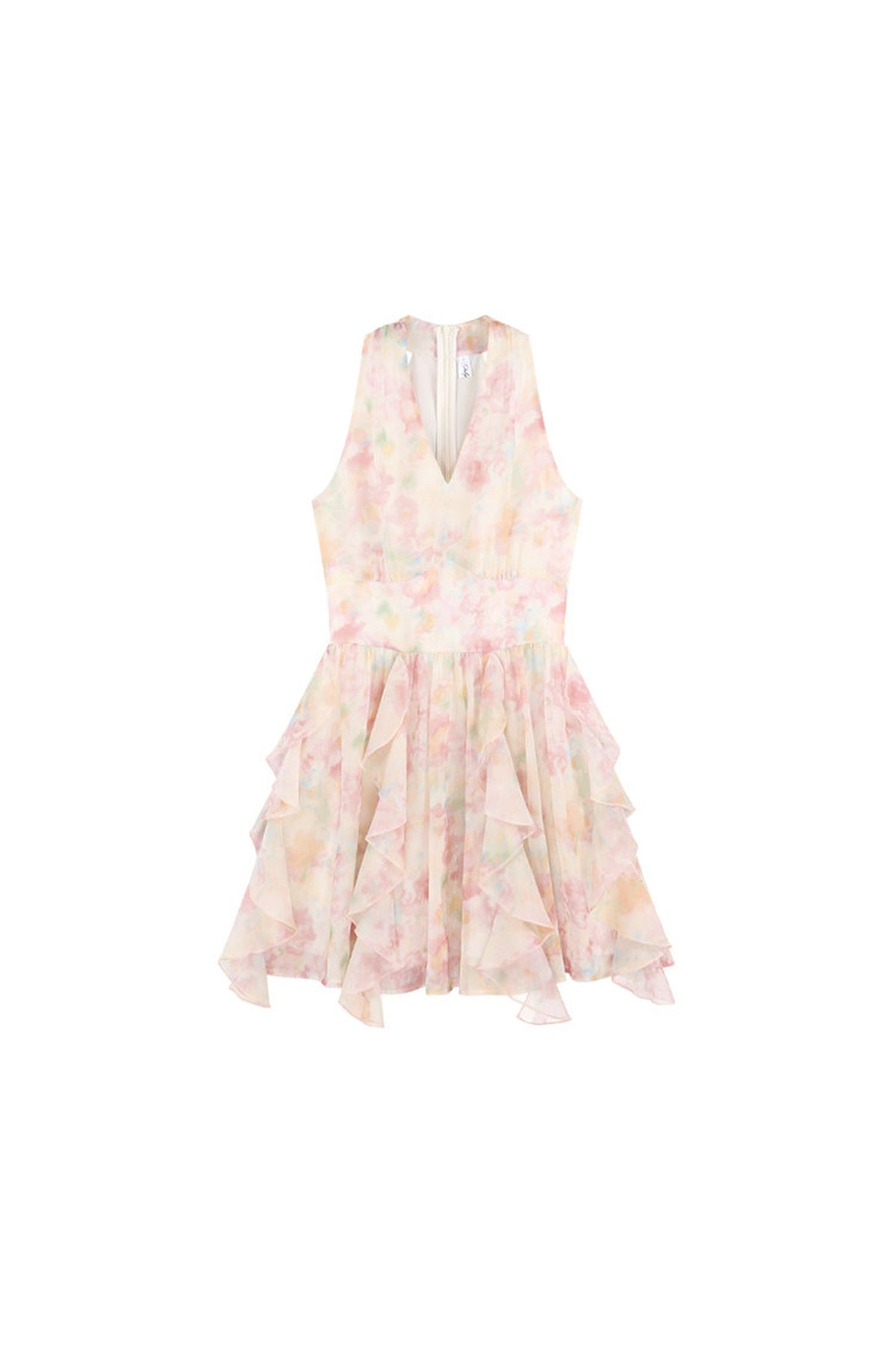 Floral Chiffon Halter V-Neck Ruffle Dress