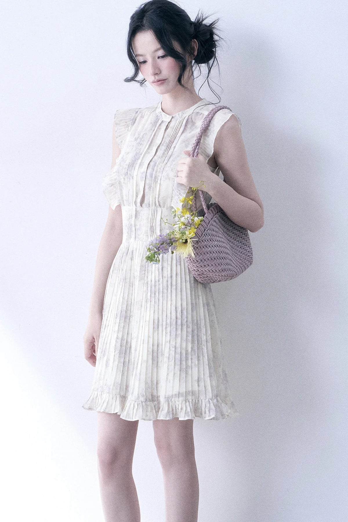 Floral Chiffon Pleated Dress