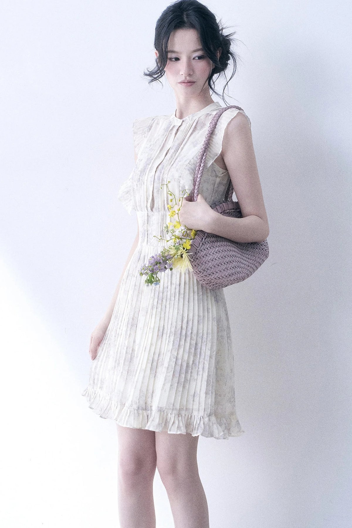 Floral Chiffon Pleated Dress