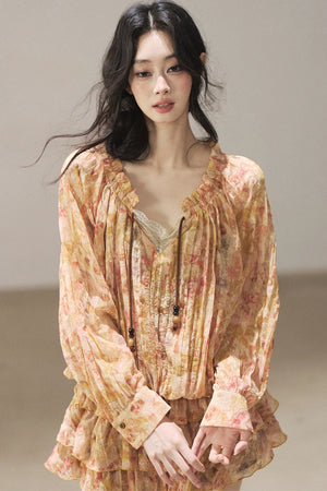 Floral Chiffon Shirt Dress And Leggings