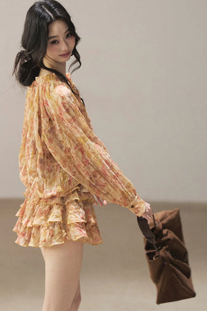 Floral Chiffon Shirt Dress And Leggings