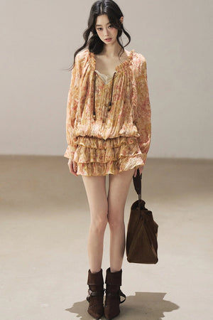 Floral Chiffon Shirt Dress And Leggings