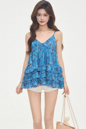 Floral Cotton Linen Camisole Set-Up