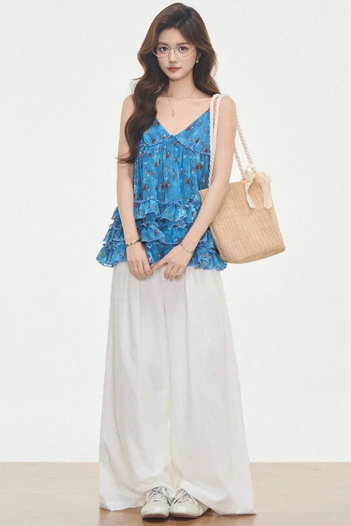 Floral Cotton Linen Camisole Set-Up