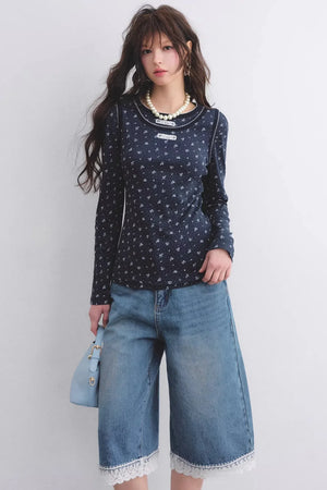 Floral Curved-Edge Vest Set