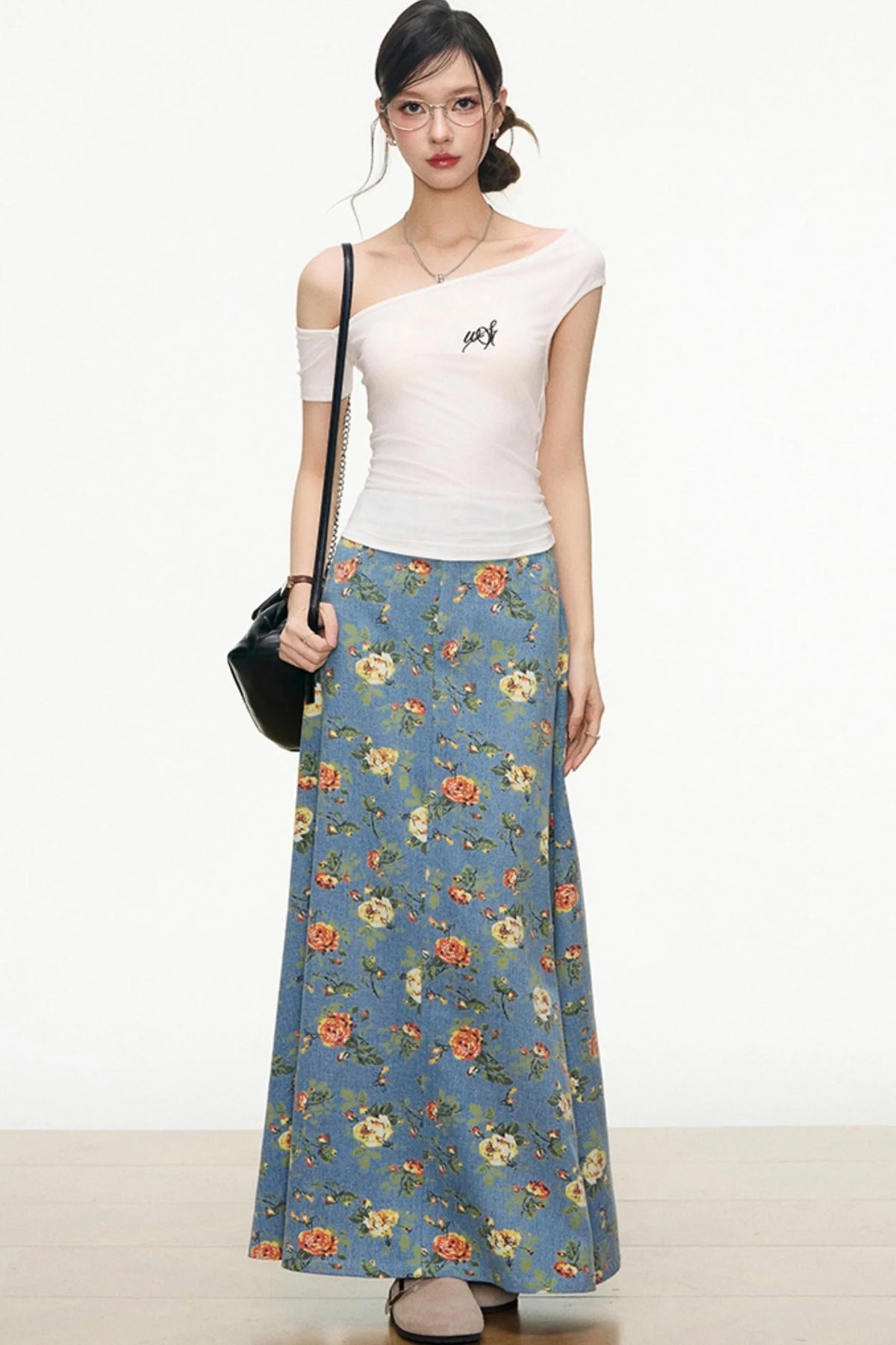 Floral Denim Skirt Set-Up