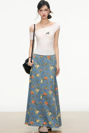 Floral Denim Skirt Set-Up