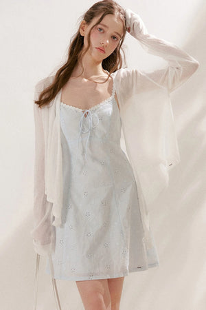 Floral Embroidered Cotton Camisole Dress Set-Up