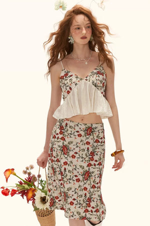 Floral Embroidered Ruffled Camisole Top Set-Up