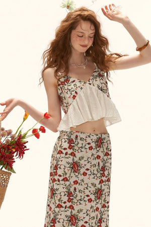 Floral Embroidered Ruffled Camisole Top Set-Up