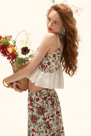 Floral Embroidered Ruffled Camisole Top Set-Up