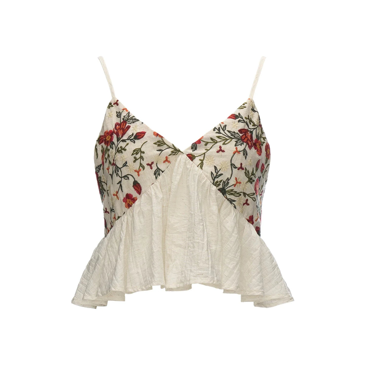 Floral Embroidered Ruffled Camisole Top Set-Up