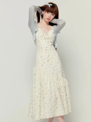 Floral Fishtail Suspender Long Dress Set-Up