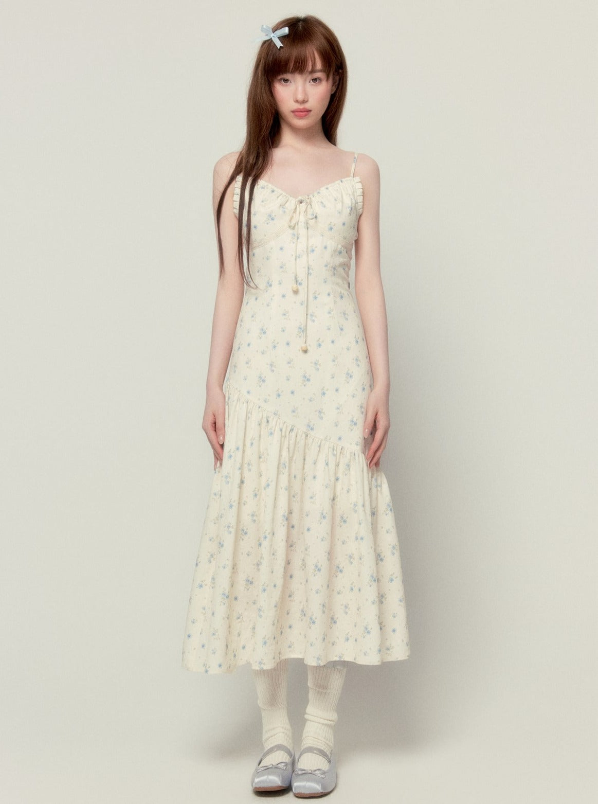 Floral Fishtail Suspender Long Dress Set-Up