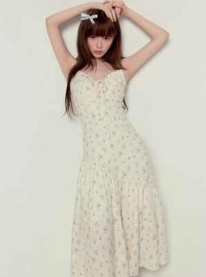 Floral Fishtail Suspender Long Dress Set-Up