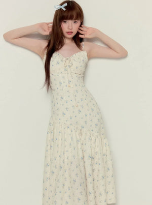 Floral Fishtail Suspender Long Dress Set-Up