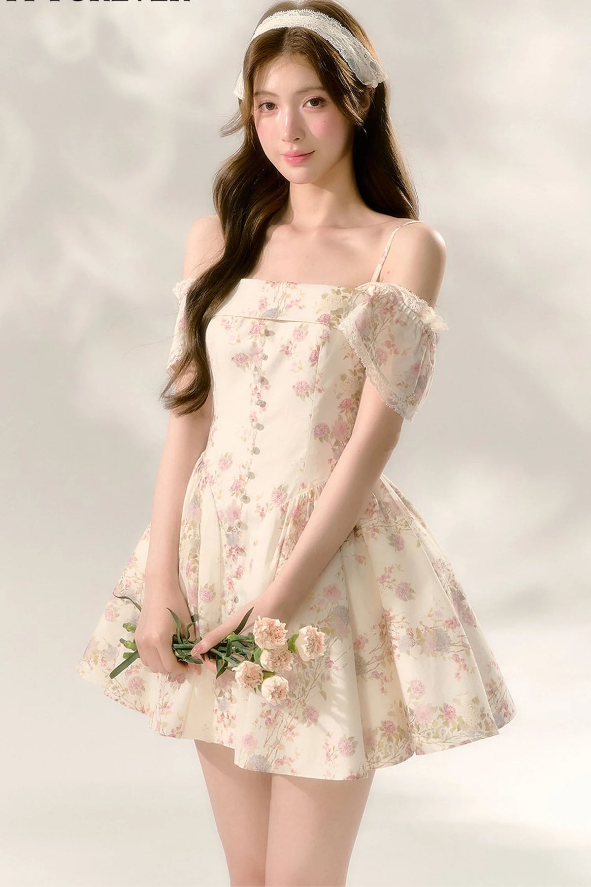 Floral Flutter Sleeve Puffy Dress