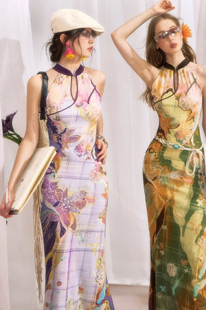 Floral Halter Cheongsam Dress