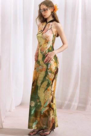 Floral Halter Cheongsam Dress