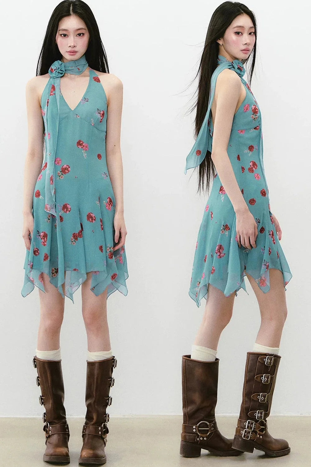 Floral Halter Neck Dress