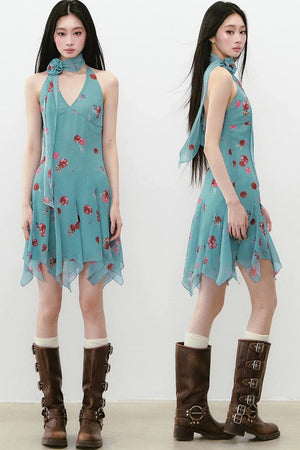 Floral Halter Neck Dress