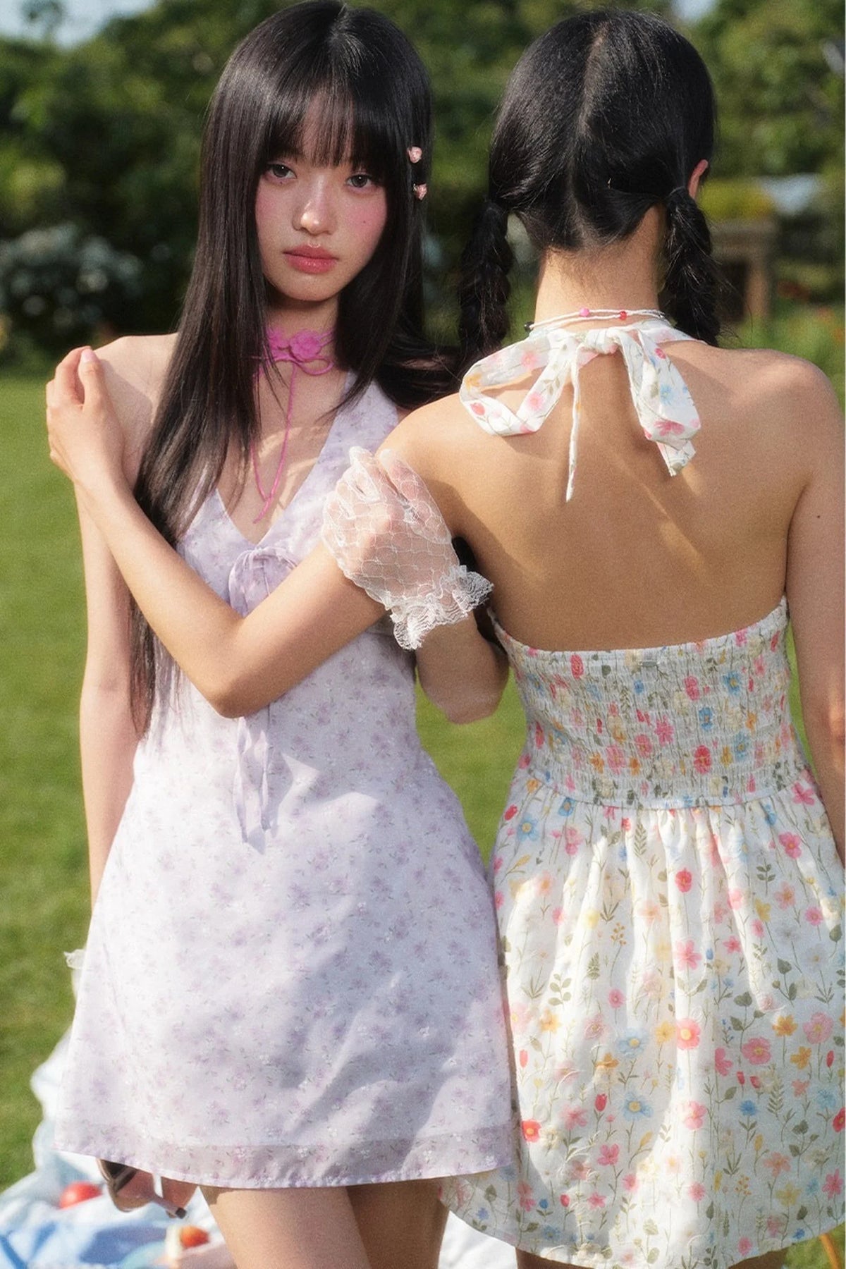 Floral Halterneck V-Neck Tie Waist Dress