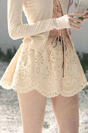 Floral Hollow-Out Puffy Skirt