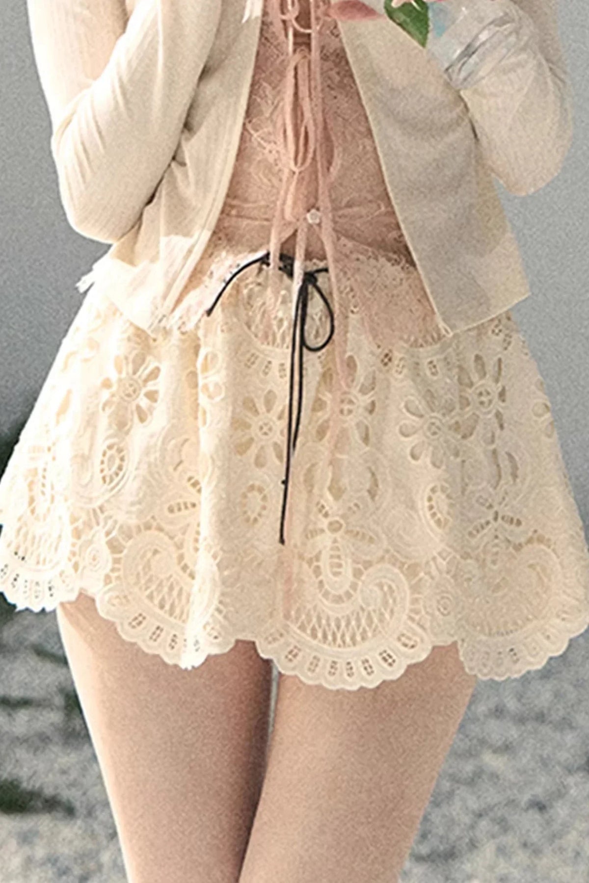 Floral Hollow-Out Puffy Skirt