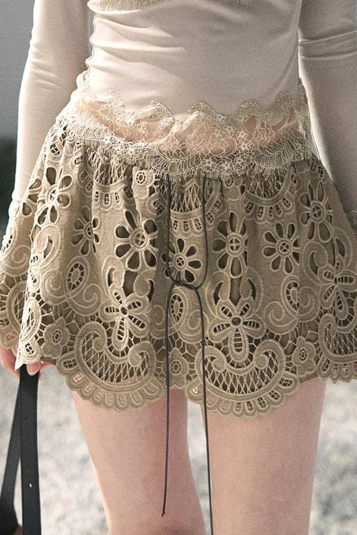 Floral Hollow-Out Puffy Skirt