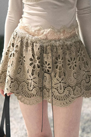 Floral Hollow-Out Puffy Skirt