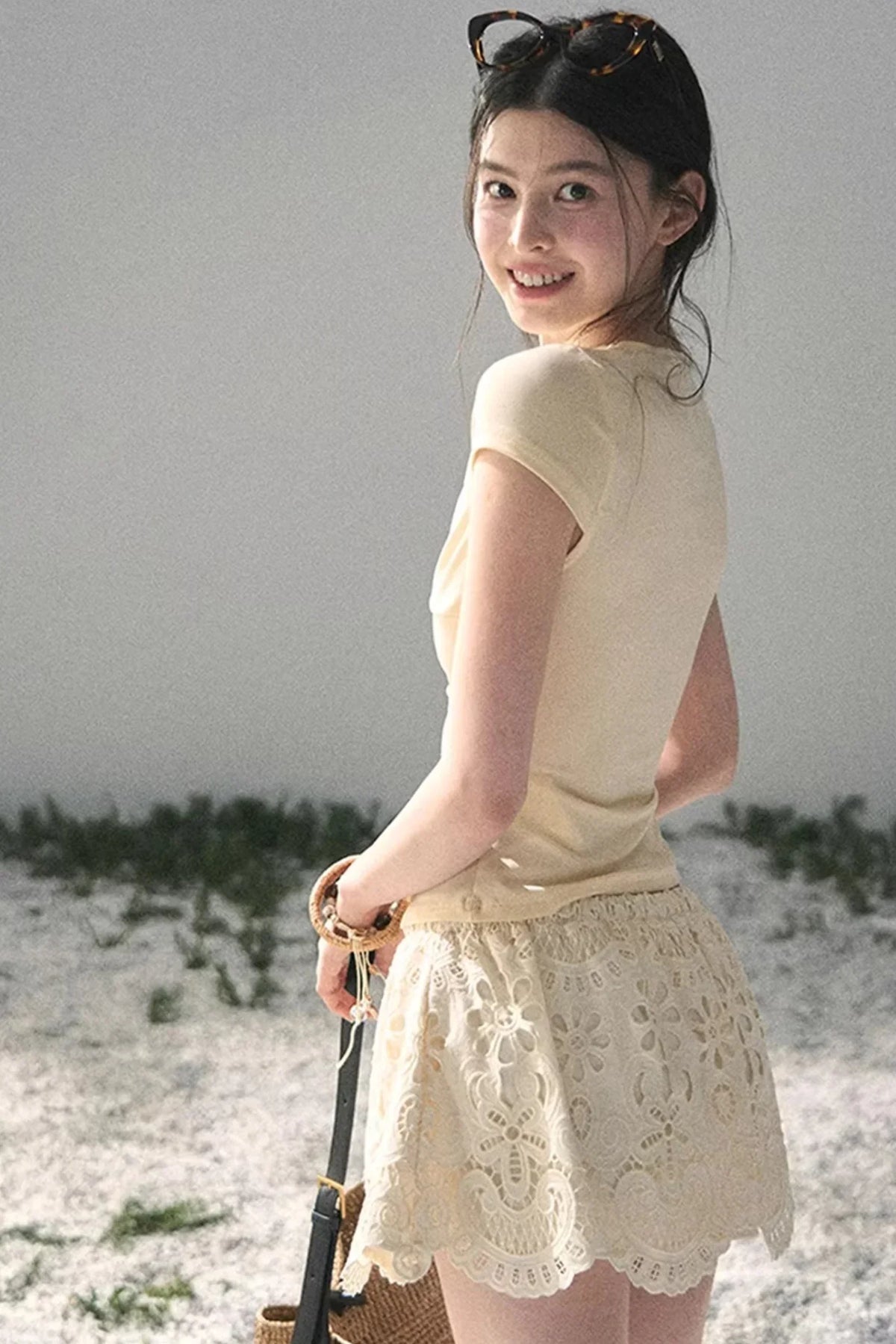 Floral Hollow-Out Puffy Skirt