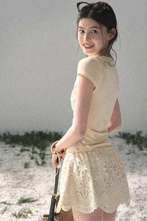 Floral Hollow-Out Puffy Skirt