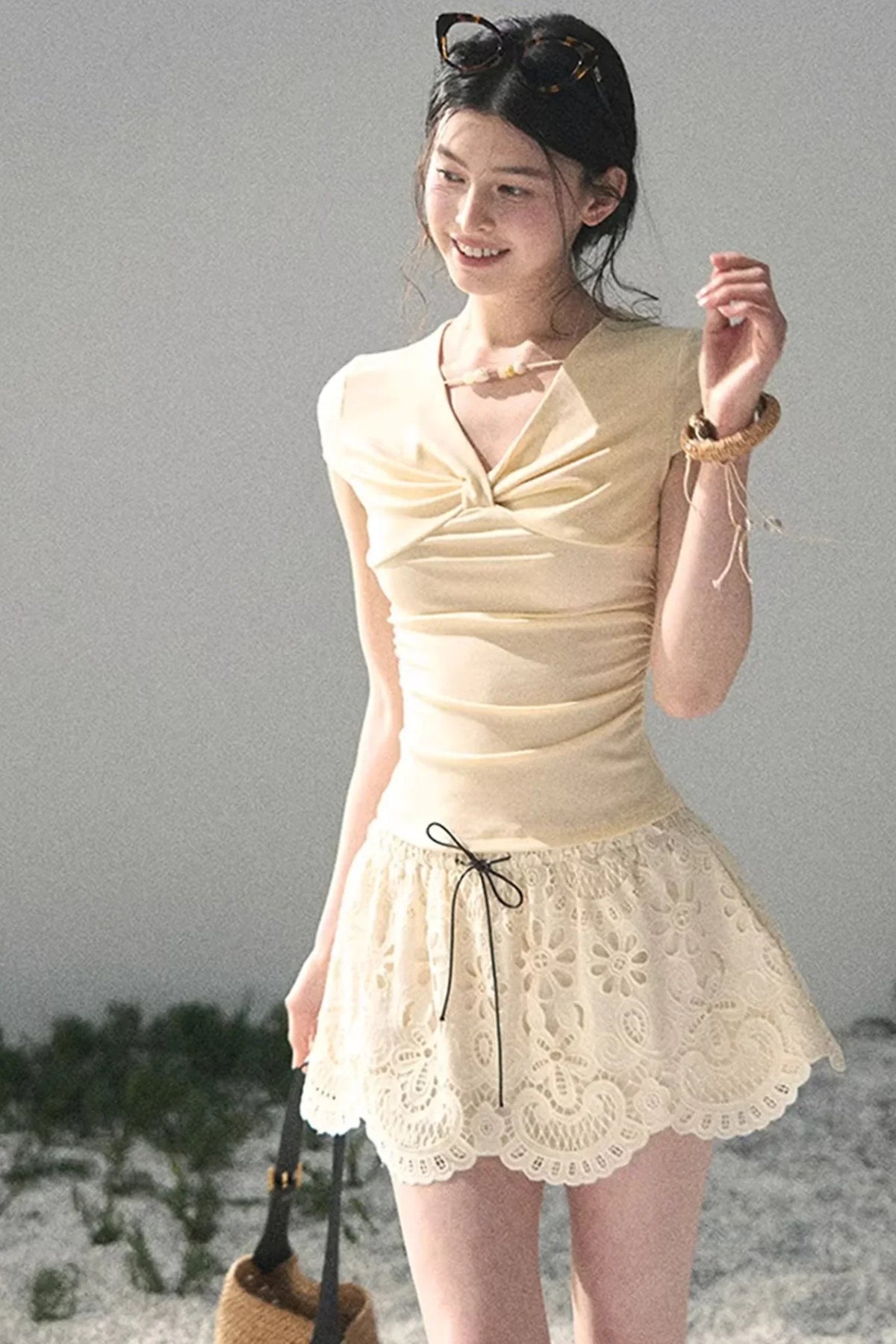 Floral Hollow-Out Puffy Skirt