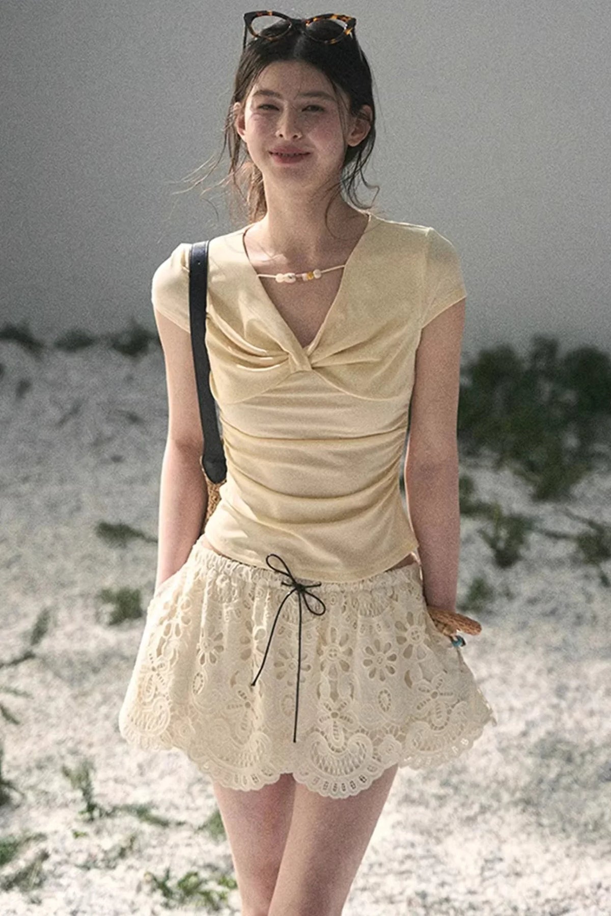 Floral Hollow-Out Puffy Skirt