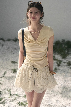 Floral Hollow-Out Puffy Skirt
